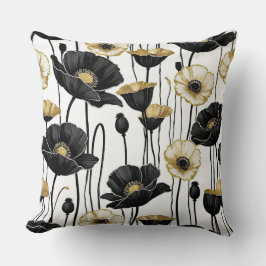 ブラックホワイトポピーと金ゴールドポピー クッション