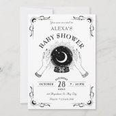 ブラックホワイトマジックムーンクリスタルボールベイビーシャワー 招待状 (正面)