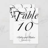 ブラックホワイトモノグラム結婚式テーブルナンバーカード 招待状 (正面/裏面)