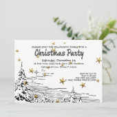 ブラックホワイトラインスケッチ雪のシーンクリスマス 招待状 (スタンド正面)