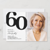 ブラックホワイト写真 60歳の誕生日パーティー 招待状 (正面)