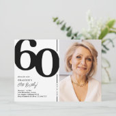 ブラックホワイト写真 60歳の誕生日パーティー 招待状 (スタンド正面)