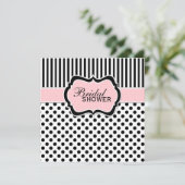 ブラックホワイト水玉模様ストライプブライダルシャワー招待状 招待状 (スタンド正面)