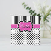 ブラックホワイト水玉模様ストライプブライダルシャワー招待状 招待状 (スタンド正面)
