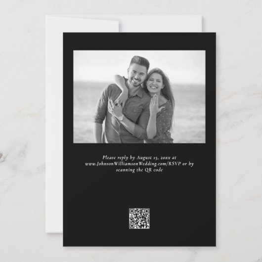 ブラックホワイト洗練されたエレガントなフローラルウェディング 招待状 (裏面)