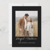 ブラックホワイト シンプル 手書き Save The Date フォト 招待状 (正面)