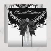 ブラックホワイト スイート16 パーティー 招待状 (正面/裏面)