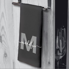 ブラックホワイト ネーム モノグラム キッチンタオル