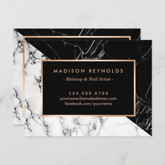 ブラックホワイト マーブル メイクアップ アーティスト アフターケア カード (正面/裏面)