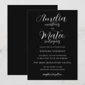 ブラックホワイト ミニマル スクリプト ウェディング 招待状 (正面/裏面)