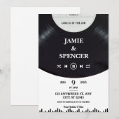 ブラックホワイト ミニマル ビニールレコード Save The Date 招待状 (正面/裏面)