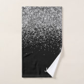 ブラックホワイト モダンスクリプト ガーリー モノグラム 名前 バスタオルセット (ハンドタオル)