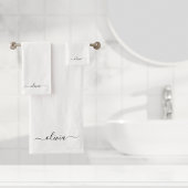 ブラックホワイト モダンスクリプト ガーリー モノグラム 名前 バスタオルセット