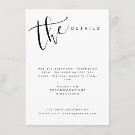 ブラックホワイト モダン シンプル スクリプト 結婚式の詳細 エンクロージャーカード