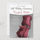 ブラックホワイト 15周年 結婚記念日 赤いバラ 招待状 (正面)