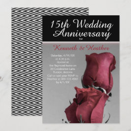 ブラックホワイト 15周年 結婚記念日 赤いバラ 招待状