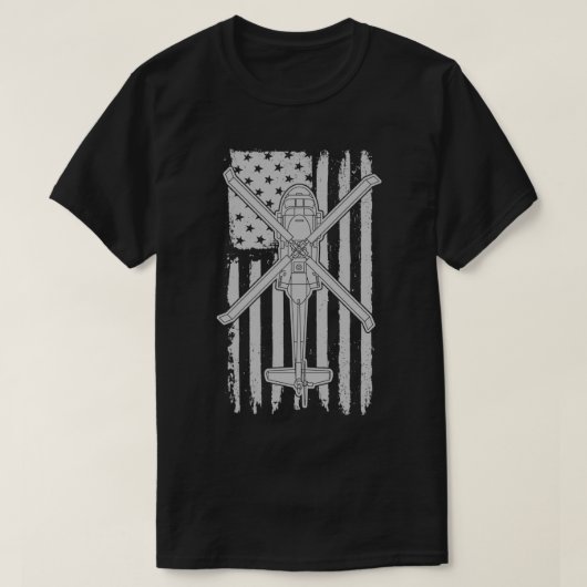 ブラックホーク軍隊ヘリコプターアメリカ国旗UH60 G Tシャツ (デザイン正面)