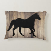 ブラックホースのシルエットと素朴ウッド板 アクセントクッション (裏面)
