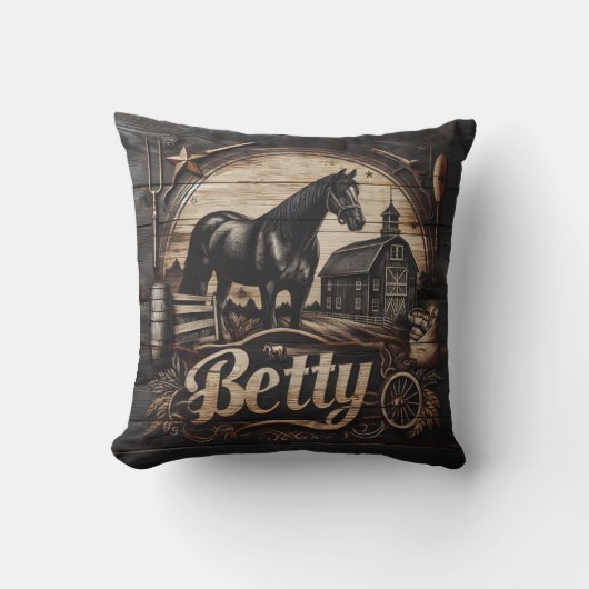 ブラックホースアットファームウィズネームベティ クッション (正面)