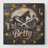 ブラックホースアットファームウィズネームベティ スクエア壁時計 (正面)