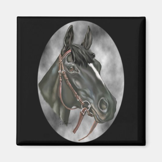 ブラックホースウマ科のアートポートレートプリント マグネット (正面)