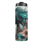 ブラックホースティール（緑がかった色）マネ花 タンブラー (正面)