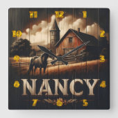 ブラックホースニアバーンアットナンシーファーム スクエア壁時計 (正面)