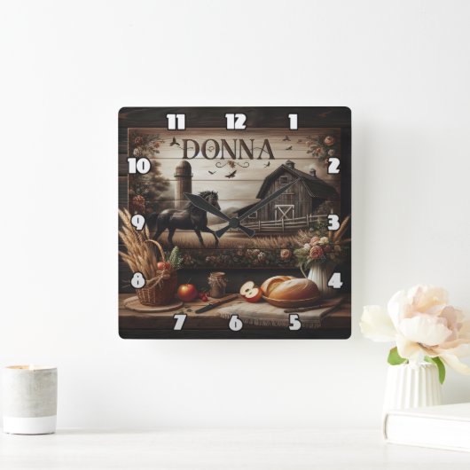 ブラックホースニアファームハウスアンドデコ素朴ール スクエア壁時計 (ホーム)
