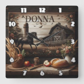 ブラックホースニアファームハウスアンドデコ素朴ール スクエア壁時計 (正面)