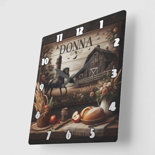 ブラックホースニアファームハウスアンドデコ素朴ール スクエア壁時計 (傾斜)