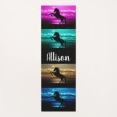 ブラックホースパープル、ブルー、ティール（緑がかった色）、ゴールデンスカイ&ウォーター ヨガマット (正面)