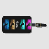 ブラックホースパープル、ブルー、ティール（緑がかった色）、ゴールデンスカイ&ウォーター ラゲッジタグ (正面横)