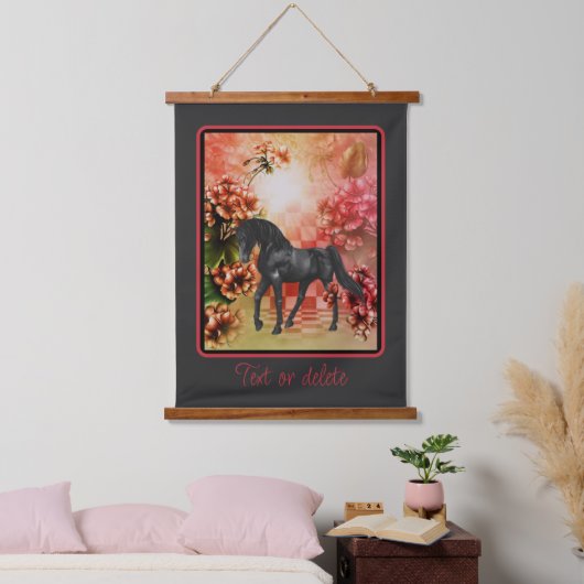 ブラックホースフラワーズファンタジーアーパーソナライズされたト 吊り下げ型タペストリー (寝室)