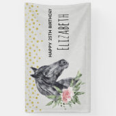 ブラックホースヘッドポートレート水彩誕生日バン 横断幕 (縦)