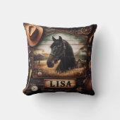 ブラックホースポートレートウェスタンデコールエレメント クッション (正面)
