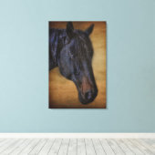 ブラックホースポートレートオン素朴パーチメント効果 キャンバスプリント (インサイチュ (ウッドフロア))