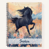 ブラックホースワイルドフラワーガールズブルーフローラピンクキッズ ノートブック (正面)