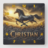 ブラックホース威厳のあるギャロピンアットサンライズ スクエア壁時計 (正面)