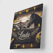 ブラックホース素朴ポートレートアットサンセットランドスケープ スクエア壁時計 (傾斜)