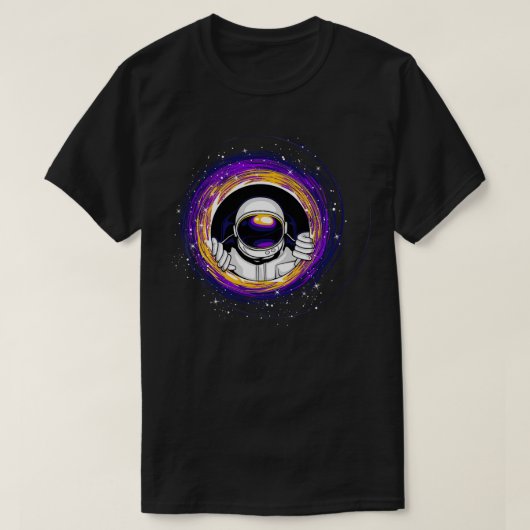ブラックホールから眺める宇宙飛行士 Tシャツ (デザイン正面)