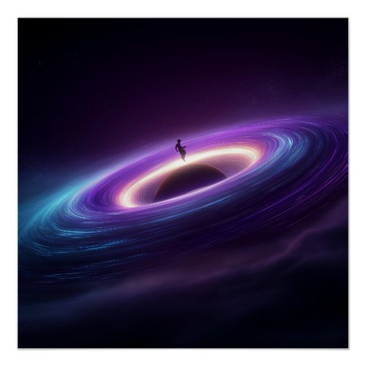 ブラックホールの降着円盤上の宇宙飛行士のシルエット ポスター (正面)