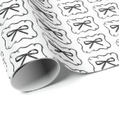 ブラックボウとカーリーリボンフレーム おしゃれで遊び心のある ラッピングペーパー (ロールコーナー)