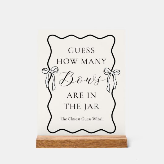 ブラックボウのブライダルシャワーのおもてなし リボンの数を当ててみて アクリルサイン (正面)