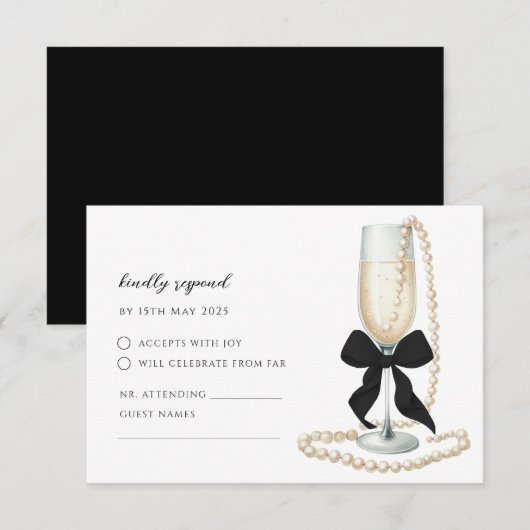 ブラックボウのブライダルシャワーの出欠返信カード 出欠カード (正面/裏面)