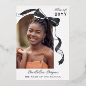 ブラックボウアーチフォトシルバーフォイル卒業 箔招待状 (正面)