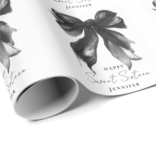 ブラックボウコケッタ スクリプト スイート16 パーティー ラッピングペーパー (ロールコーナー)