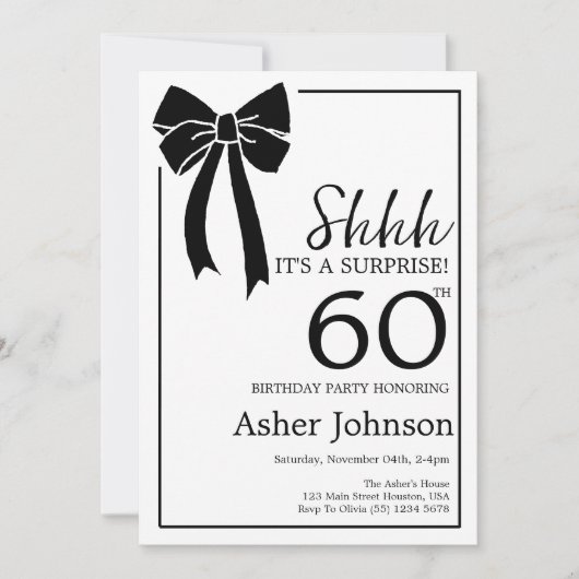 ブラックボウコケットサプライズ60thバースデーパーティー 招待状 (正面)