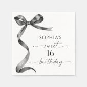 ブラックボウスウィート16バースデーパーティー スタンダードカクテルナプキン (正面)