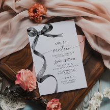 ブラックボウスウィート16誕生日招待状