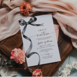 ブラックボウスウィート16誕生日招待状 招待状